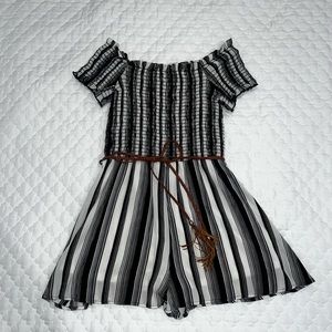 NWT off the shoulder black & white romper